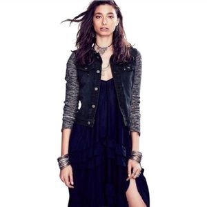 Free People distressed Denim & Knit Jacket